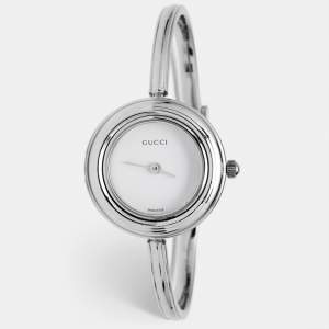 Gucci White Stainless Steel Vintage Interchangeable Bezel 11/12.2L Women's Wristwatch 26 mm