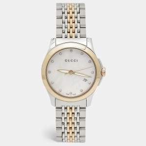 Gucci Mother of Pearl Two-Tone Stainless Steel Diamonds G-Timeless YA126514 Women's Wristwatch 27 mm
