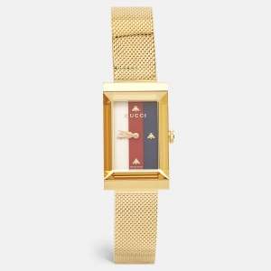 Gucci MOP Multicolor Web Gold PVD Stainless Steel G-Frame YA147410 Women's Wristwatch 21 mm