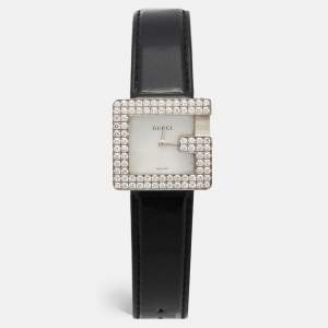 Gucci Mother Pearl Diamond Stainless Steel Leather 3600J Women's Wristwatch 26 mm