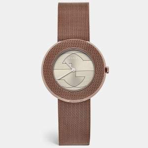 Gucci Silver Grey Dial Bronze Tone Stainless Steel U-Play YA129445 Women's Wristwatch 35 mm