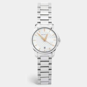 Gucci Silver White Stainless Steel G-Timeless 126.5 Women's Wristwatch 27 mm