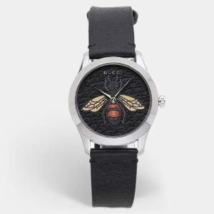 Gucci Black Stainless Steel G-Timeless 17237419 Leather Strap Women's Wristwatch 38 mm