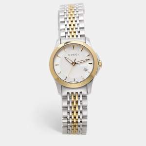 Gucci Silver Two Tone Stainless Steel G-Timeless 126.5 Quartz Women's Wristwatch 27mm