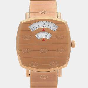 Pre Owned Gucci Grip 157.5 Quartz White Rose Gold Plated Stainless Steel Women's Wristwatch 27 mm