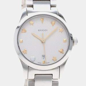 Pre Owned Gucci G-Timeless 126.5 Quartz Silver Stainless Steel Women's Wristwatch 27 mm