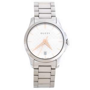 Gucci Silver White Stainless Steel G-Timeless 126.5 Women's Wristwatch 27 mm
