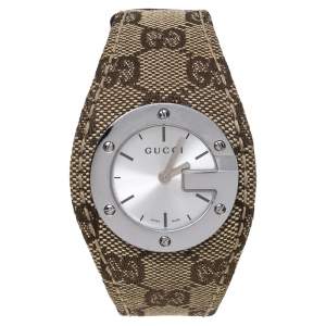 Gucci Silver Stainless Steel Canvas G-Bandeau 104 Women's Wristwatch 31 mm