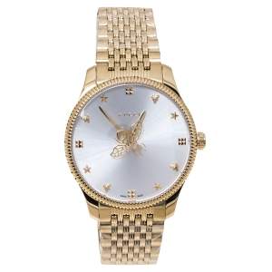 Gucci Silver Sunburst Yellow Gold PVD Coated Stainless Steel G-Timeless 126.4 Women's Wristwatch 38 mm
