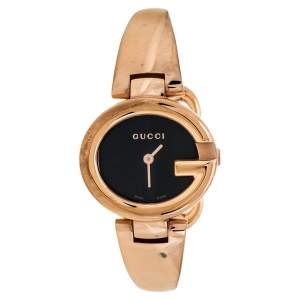 Gucci Black Rose Gold Tone Stainless Steel Guccissima YA134509 Women's Wristwatch 27 mm