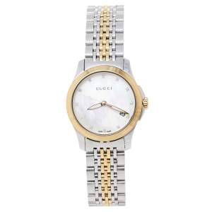 Gucci Mother Of Pearl Two-Tone Stainless Steel Diamond G-Timeless YA126513 Women's Wristwatch 27 mm