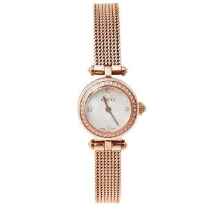 Gucci Mother Of Pearl Rose Gold Tone Stainless Steel Diamond Diamantissima YA141562 Women's Wristwatch 22 mm