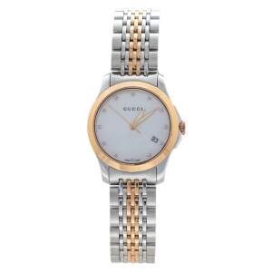 Gucci Mother of Pearl Two-Tone Stainless Steel Diamonds G-Timeless YA126514 Women's Wristwatch 27 mm