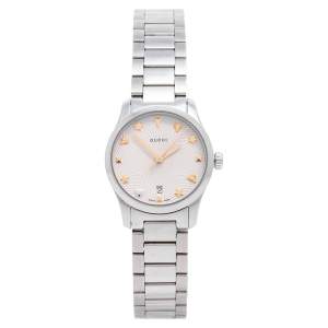 Gucci Silver White Stainless Steel G-Timeless 126.5 Women's Wristwatch 27 mm
