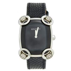 Gucci Black Stainless Steel Lizard Horsebit 117.5 Women's Wristwatch 28 mm