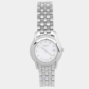 Gucci Mother of Pearl Stainless Steel Diamond G-Class YA055510 Women's Wristwatch 27 mm