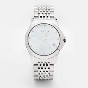 Gucci Mother Of Pearl Stainless Steel Diamond G-Timeless YA126504 Women's Wristwatch 27 mm