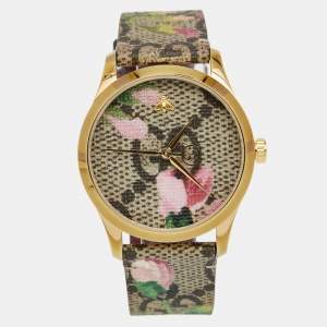 Gucci Pink Blossom Rose Gold Plated Stainless Steel Leather G-Timeless YA1264038 Women's Wristwatch 38 mm 