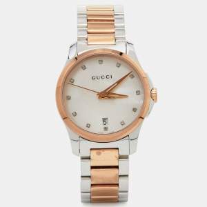  Gucci Mother Of Pearl Two-Tone Stainless Steel Diamond YA126544 Women's Wristwatch 27 mm