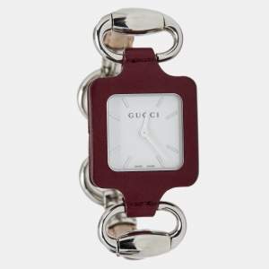 Gucci White Leather Stainless Steel 1921 Horsebit 130.5 Women's Wristwatch 25 mm