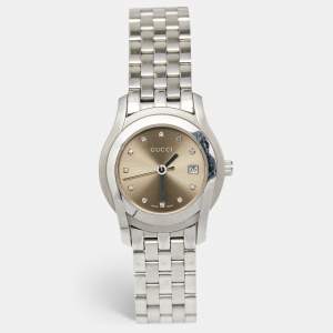 Gucci Brown Stainless Steel Diamond 5500L Women's Wristwatch 27 mm