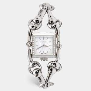 Gucci Mother of Pearl Diamond Stainless Steel Signoria Horsebit YA116505 Women's Wristwatch 20 mm