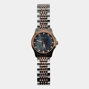Gucci Mother Of Pearl Two-Tone Stainless Steel Diamond G-Timeless YA126515 Women's Wristwatch 27 mm