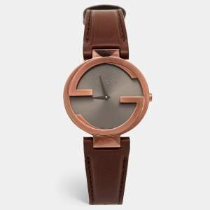 Gucci Brown Ion Plated Stainless Steel Leather Interlocking G 133.3 Women's Wristwatch 37 mm