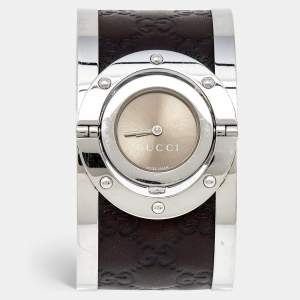 Gucci Bronze Stainless Steel Leather Twirl YA112433 Women's Wristwatch 23 mm 