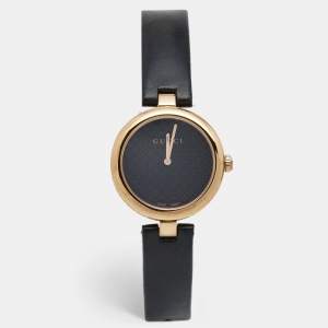 Gucci Black Rose Gold Plated Stainless Steel Leather Diamantissima YA141401 Women's Wristwatch 32 mm