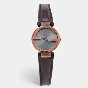 Gucci Brown Ion Plated Stainless Steel Leather Interlocking G 133.5 Women's Wristwatch 29 mm