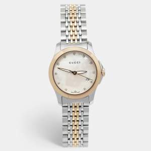 Gucci Mother of Pearl Two-Tone Stainless Steel Diamonds G-Timeless YA126514 Women's Wristwatch 27 mm