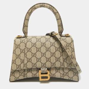 Gucci x Balenciaga Beige GG Supreme Canvas Hourglass Top Handle Bag