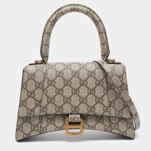 Gucci x Balenciaga Beige/Brown GG Supreme Canvas Hourglass Top Handle Bag