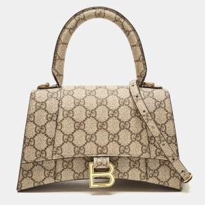 Gucci x Balenciaga Beige/Brown GG Supreme Canvas Hourglass Top Handle Bag