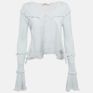 مملوكة مسبقًا Guizio Blue Knit Frilled Cardigan S