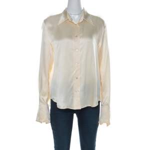 Guy Laroche Paris Collection Vintage Cream Silk Satin Button Front Shirt L 