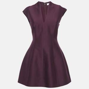 Halston Heritage Burgundy Cotton Blend V-Neck Sleeveless Mini Dress S
