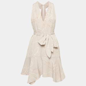 Halton Heritage Grey Printed Chiffon Flared Mini Dress M