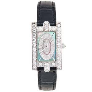 Harry Winston Blue Mother of Pearl 18K White Gold Diamond Avenue 310LQW Women's Wristwatch 21 mm 