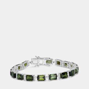 Pre Owned 18.90 cts Green Tourmaline and Diamond 14K White Gold Tennis Bracelet