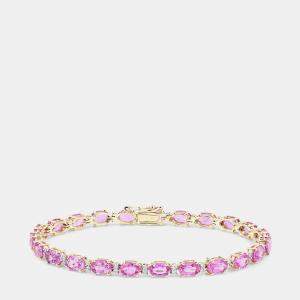 مملوكة مسبقًا سوار التنس من الذهب الأصفر عيار 14 بحوالي 13.82 قيراط ياقوت وردي وألماس