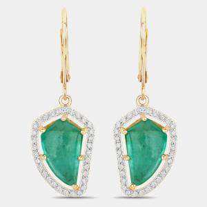 مملوكة مسبقًا 7.05 cts Colombian Emerald and Diamond 14K Yellow Gold Statement Earrings