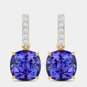 Pre Owned 5.50 cts Tanzanite and Diamond 14K Yellow Gold Dangle Earrings