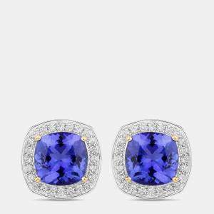 مملوكة مسبقًا أقراط 5.50 قيراط تنزانيت وألماس ذهب أصفر عيار 14 مثبتة