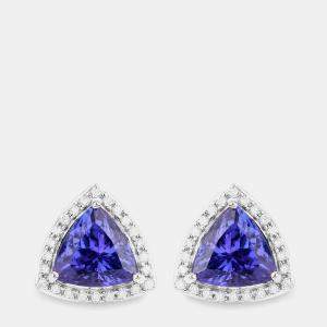 مملوكة مسبقًا 4.24 cts Tanzanite and Diamond 14K White Gold Studs Earrings