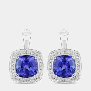 مملوكة مسبقًا 5.50 cts Tanzanite and Diamond 14K White Gold Halo Earrings