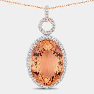 Pre Owned قلادة بهالة بحجر مورغانيت وألماس بوزن 25.13 قيراط من ذهب وردي عيار 14