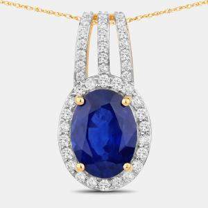 Pre Owned 3.59 cts Ceylon Blue Sapphire and Diamond 18K Yellow Gold Statement Pendant