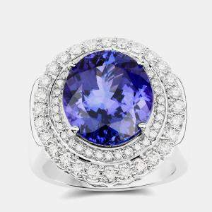 مملوكة مسبقًا 9.67 cts Tanzanite and Diamond 18K White Gold Halo Ring US Size 8